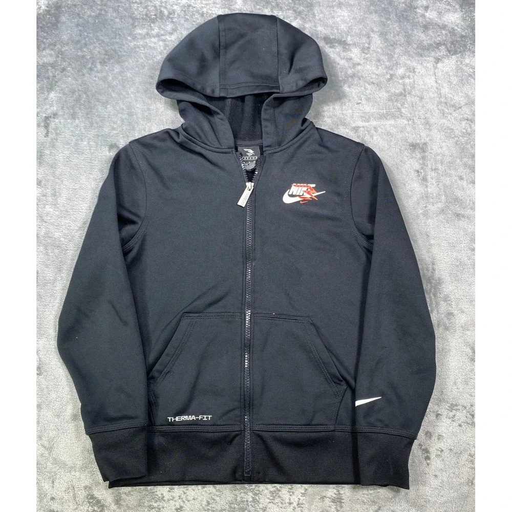 Nike Therma Fit Hoodie Youth Small 8-10 Black Fleece Lined Sweatshirt Full Zip